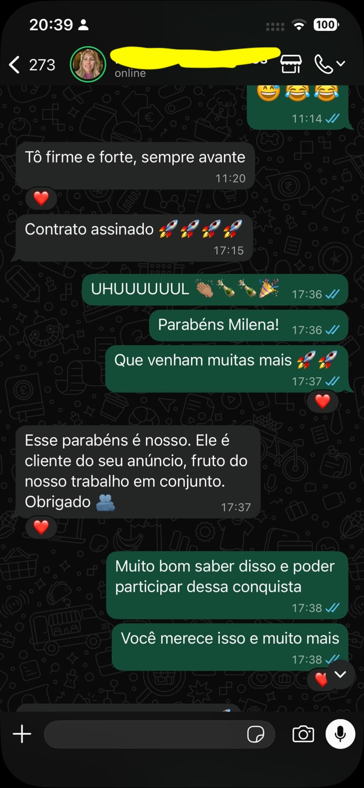 Conversa no WhatsApp confirmando uma venda realizada